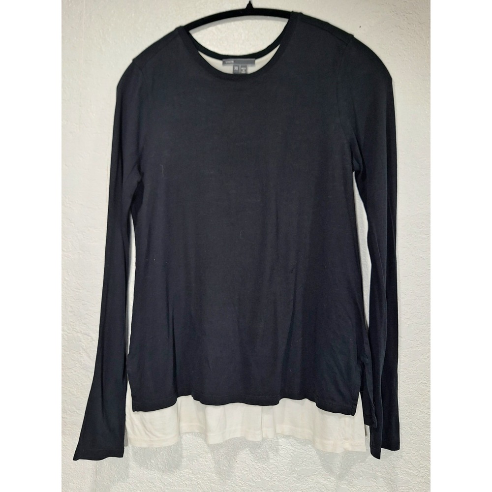 Vince Long Sleeve‎ Top Black With White Layer Minimalist Lightweight Size XS